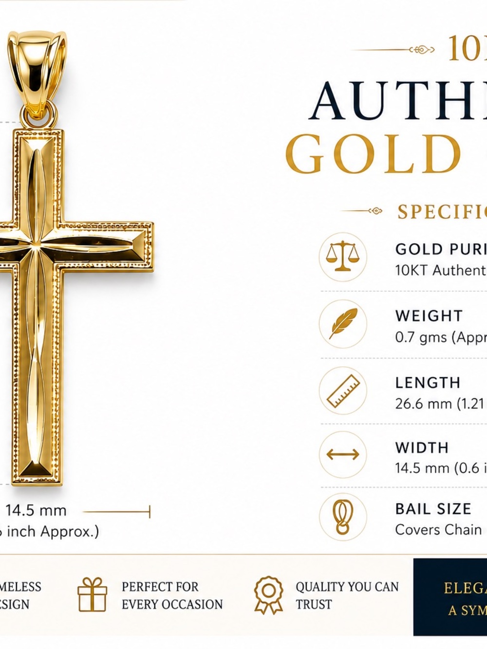 Gold Cross Pendant Necklace - 10K Authentic Gold